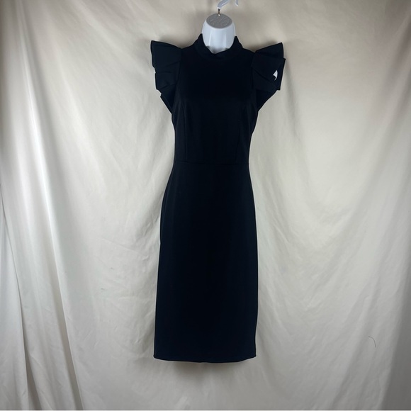 Lulus Black Ruffled Sleeve Midi Dress NWT Size S - Picture 2 of 15